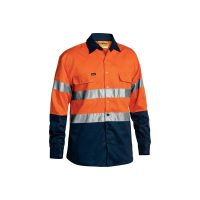 BISLEY BT6456_TT02 MENS WORKWEAR SHIRT LS DRILL TAPE ORANGE_NAVY
