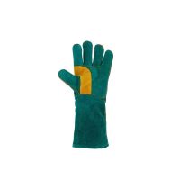 LEATHER WELDING GLOVES GREEN WITH PIPING AND PATCH (GOOD QUALITY) 2
