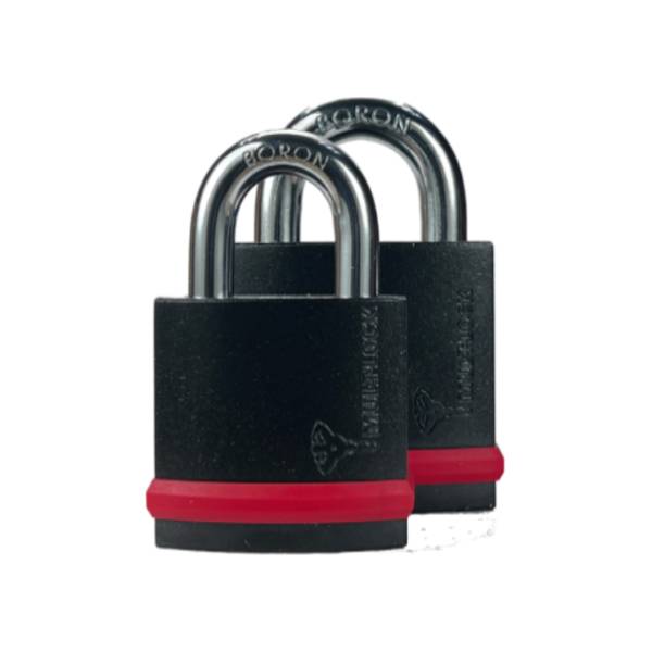 High-security Mul-T-Lock NE/NG Series padlock with hardened steel body and boron alloy shackle, designed for maximum protection and weather resistance.