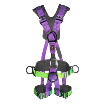 Clyma PRO universal-size full body safety harness featuring luminous polyester webbing, dorsal and sternal D-rings, lateral support, and quick-connect buckles.