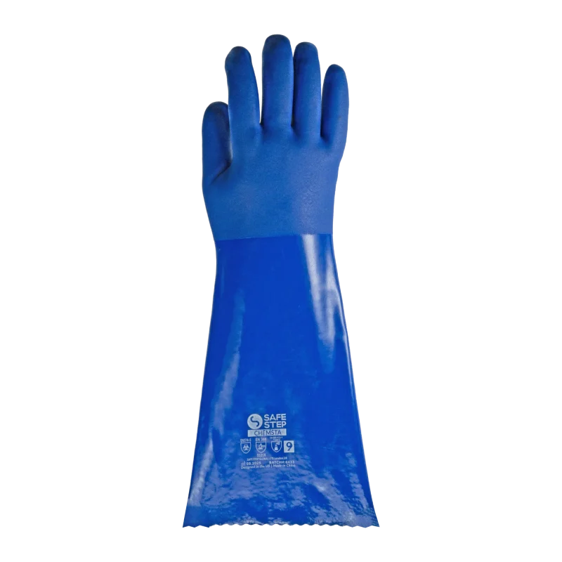 CHEMSTA gloves offer durable PVC chemical resistance with comfort-focused design, extended cuff protection, and enhanced grip for safe handling in wet environments. Compliant with EN 388, ISO 374-1 Type C, and EN 374-5 standards.
